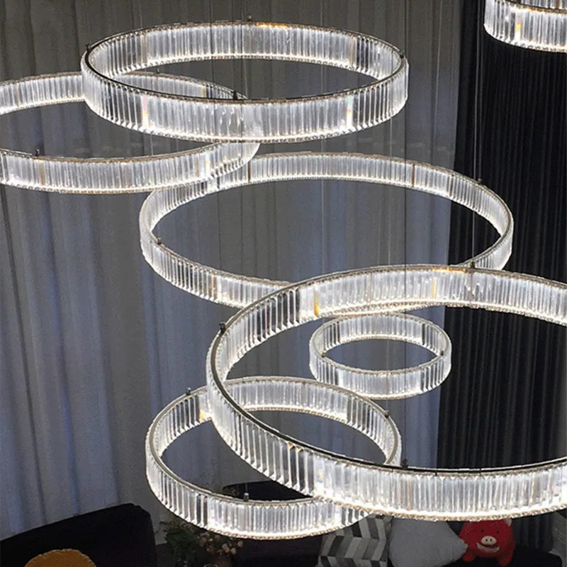 Afralia™ Luxury Crystal LED Chandelier: Dimmable Circle Droplight for Villa Stairs & Living Room