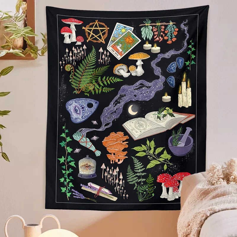 Afralia™ Tarot Mushrooms Moon Starry Botanical Hippie Boho Tapestry Wall Hanging