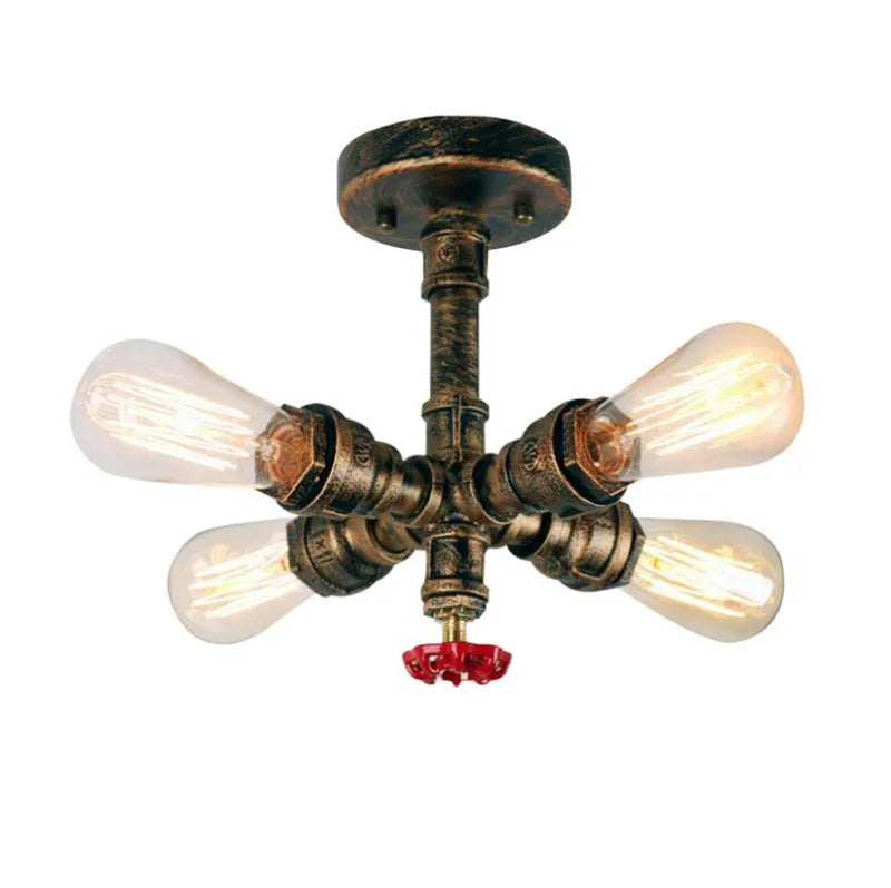 Afralia™ Metal Water Pipe Retro Ceiling Light Chandelier, 4 Lights Fixtures, Copper Finish