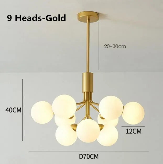 Afralia™ Gold Glass Ball Chandelier: Luxury LED Lighting for Dining Room, Kitchen, Cafe