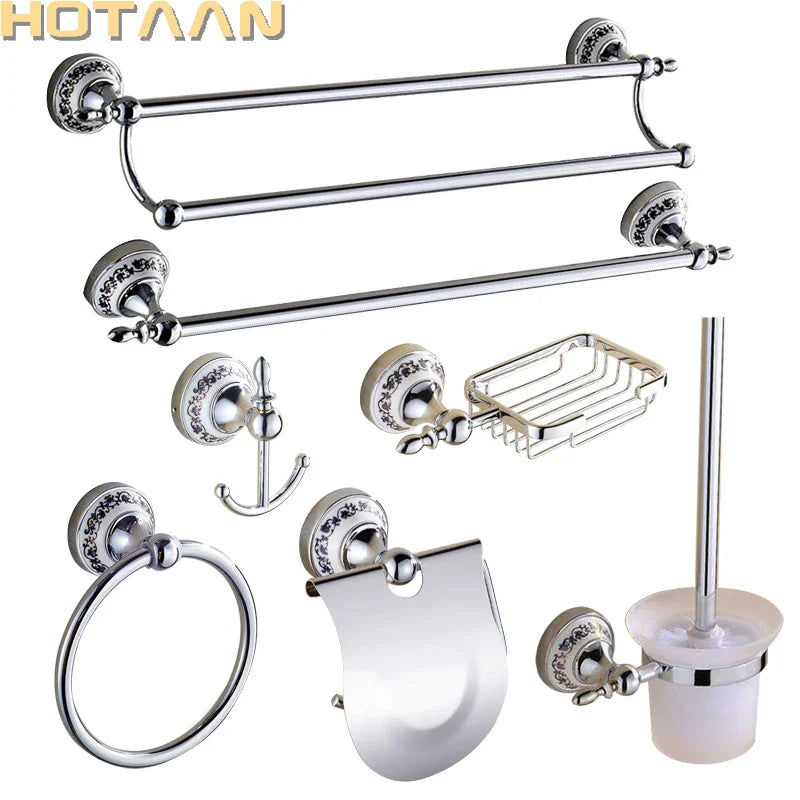 Afralia™ Ceramic Stainless Steel Bathroom Accessories Set, Wall Mounted Luxury Towel Rack Chrome