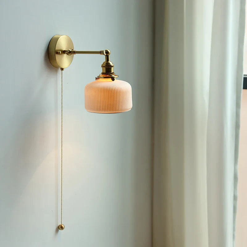Afralia™ Copper Arm Wall Lamp with Pull Chain Switch, Nordic Modern Design