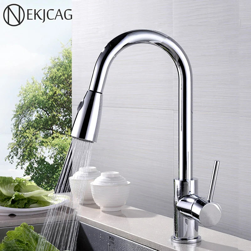 Afralia™ Stainless Steel Chrome Kitchen Faucet with Pull-Out Nozzle