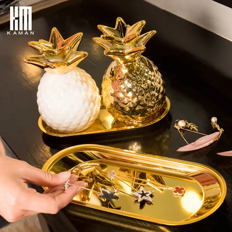 Afralia™ Luxury Pineapple Figurine Gold Black Home Office Decor Craft Gift