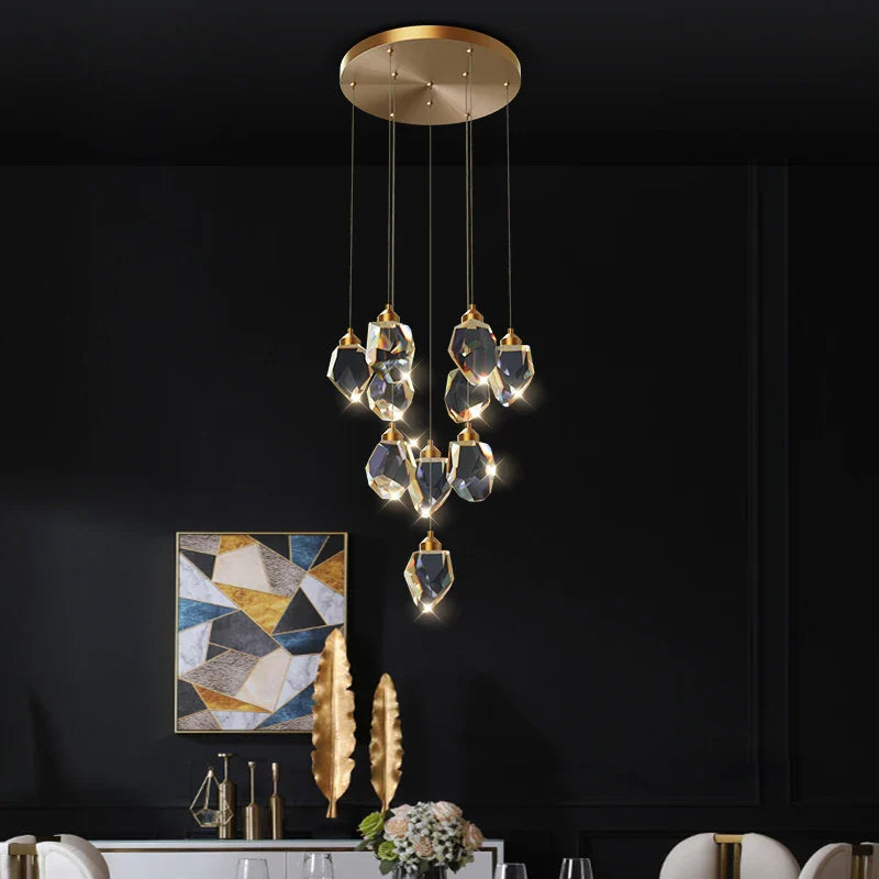 Afralia™ Crystal Diamond Chandelier for Duplex Building Stairwell Loft Pendant Lighting