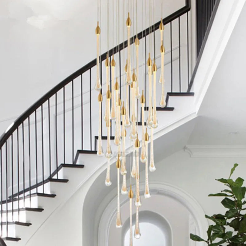 Afralia™ Luxury Crystal Chandelier - Gold Rectangle LED Staircase Dining Kitchen Lighting