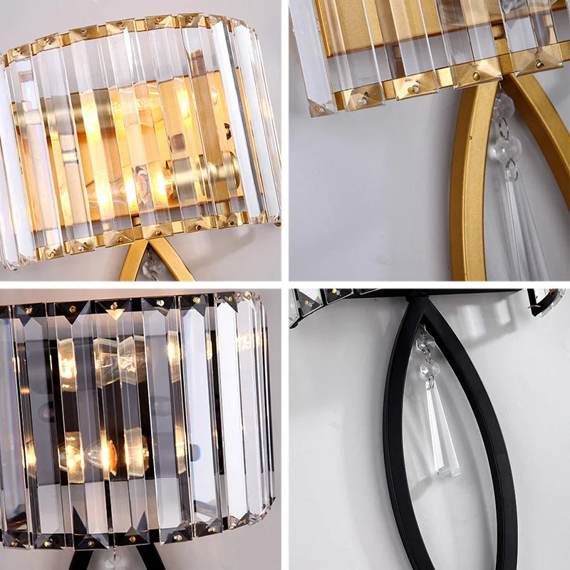 Afralia™ Crystal LED Black Wall Lamp for Bedroom, Living Room, and Aisle