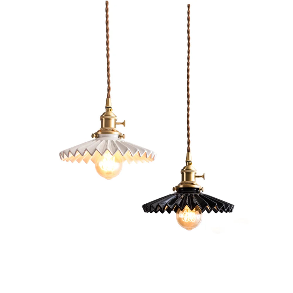 Afralia™ Nordic Copper Pendant Light with Vintage Ceramics Shade for Dinning and Living Room