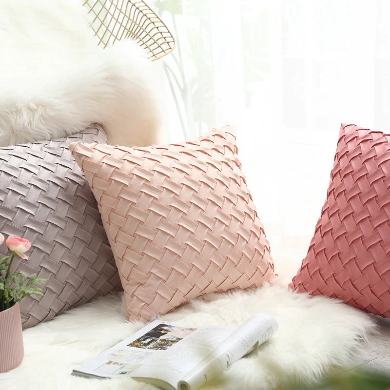 Afralia™ Pink Grey Faux Suede Woven Cushion Cover 45x45cm Soft Home Decor Pillow