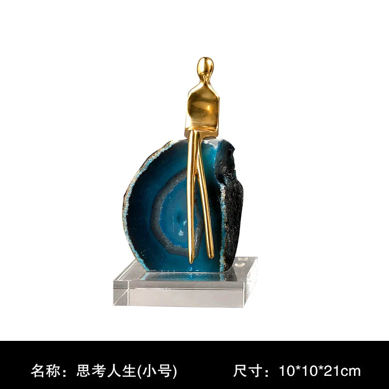 Afralia™ Agate Crystal Golden Sculpture - Modern Home Decor Ornament