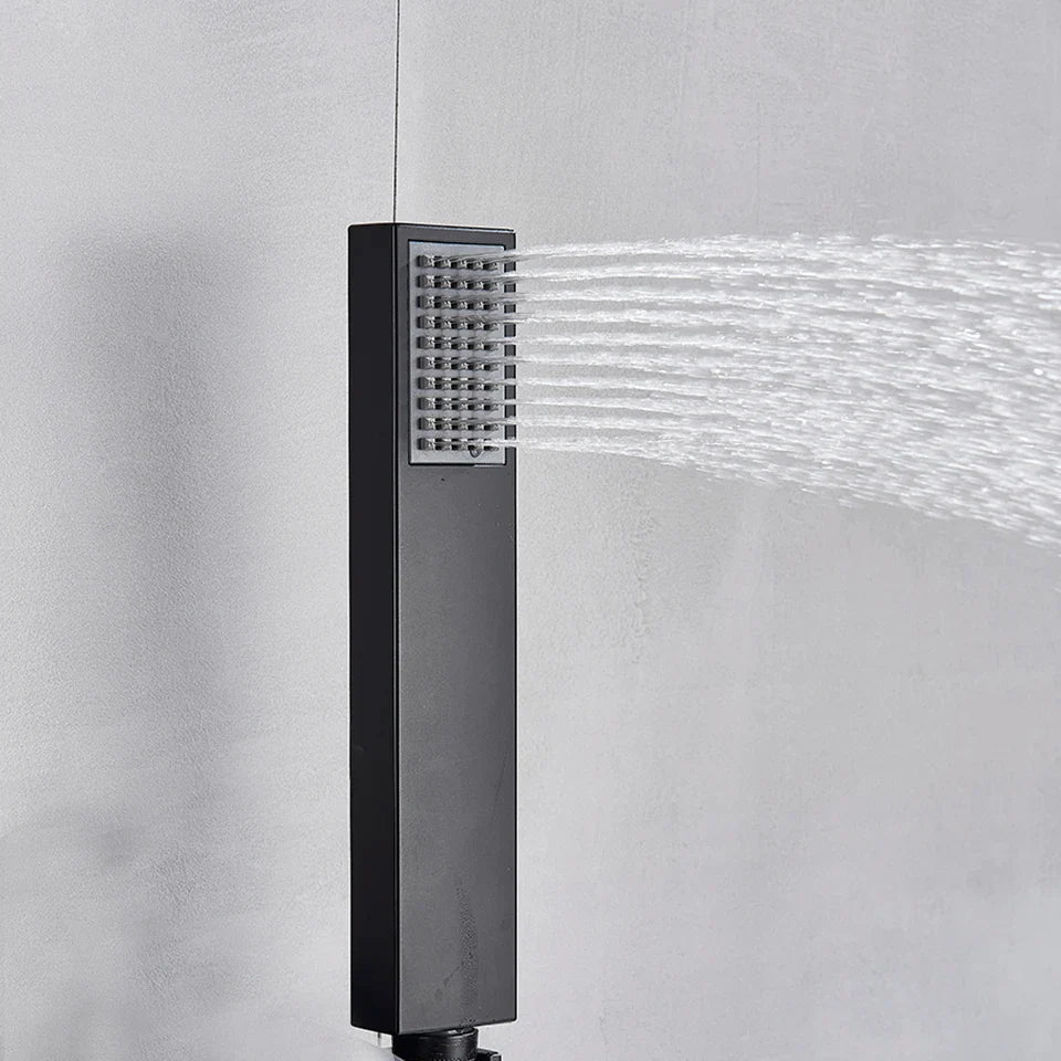 Afralia™ Matte Black Bath Shower Faucet Set, Ceiling Mounted Rainfall Shower Head.