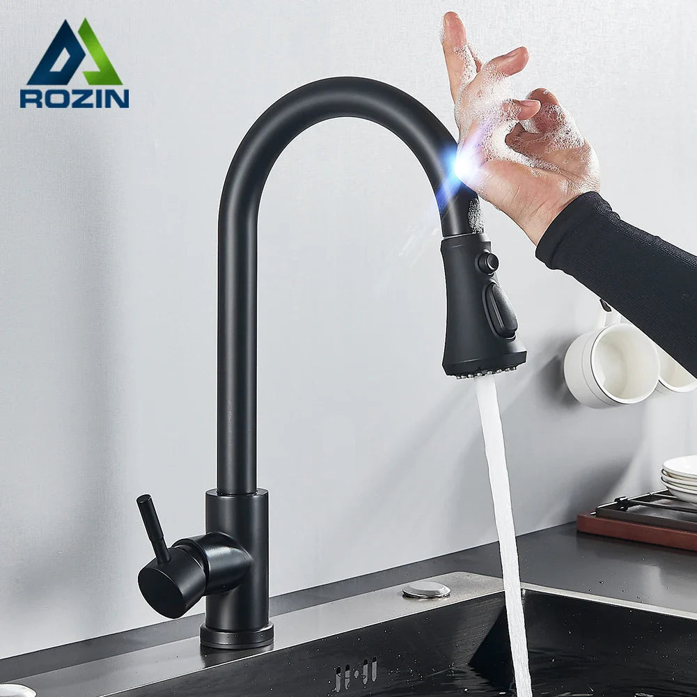 Afralia™ Smart Touch Kitchen Faucet - Brushed Gold 360° Crane Sensor Mixer Tap