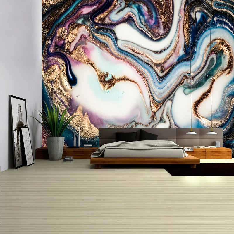 Afralia™ Boho Marble Abstract Tapestry: Gold Foil Colorful Wall Hanging Art