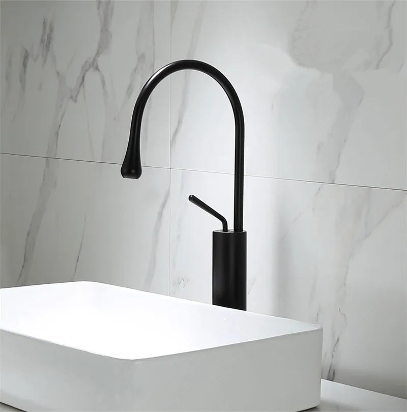 Afralia™ Black Gold Basin Faucet - Swivel Kitchen Sink Water Crane with Hot and Cold Handles