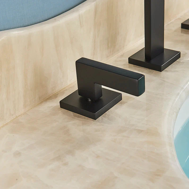 Afralia™ Square Brass Basin Faucets: Deck Mounted Double Handle Bathroom Sink Tap, Hot/Cold Water.