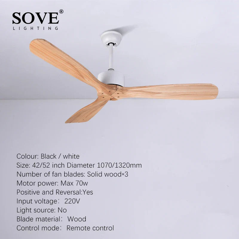 Afralia™ Simple Wood Ceiling Fan with Remote Control for Room Loft - White