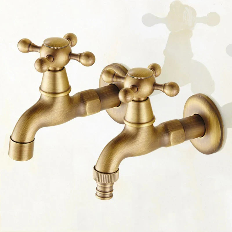 Afralia™ Antique Brass Wall Mount Bibcock Garden Faucet Small Pool Tap