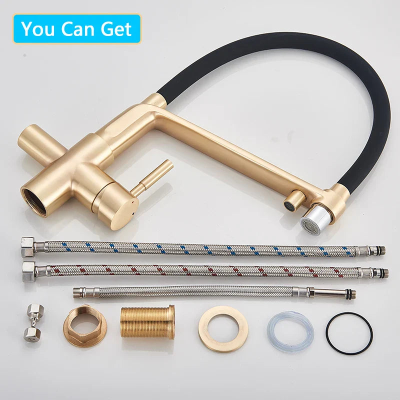 Afralia™ Brushed Gold Swivel Kitchen Faucet with Purification Function