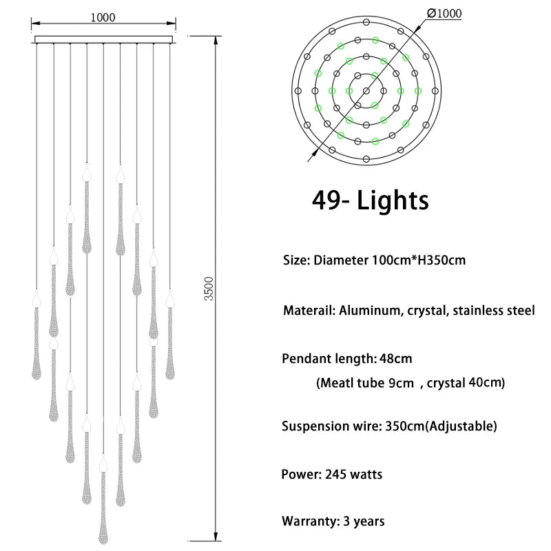 Modern Crystal Chandelier Water Drop Design LED Hanging Lighting for Villa Lobby by Afralia™