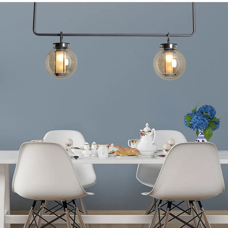 Afralia™ Chandelier: Industrial Metal Glass Ball Lighting for Retro Restaurant and Living Room