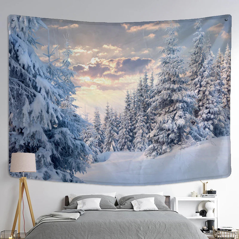 Afralia™ Snow Scenery Bohemian Tapestry Wall Hanging for Small Fresh Living Room Decor