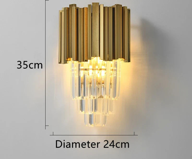 Afralia™ Gold Black Crystal Wall Sconce, Modern K9 Crystal Drops Shade Wall Lamp