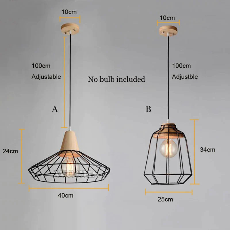 Afralia™ Retro Art Imitation Wood Iron Cage Chandelier for Dining Room and Living Room