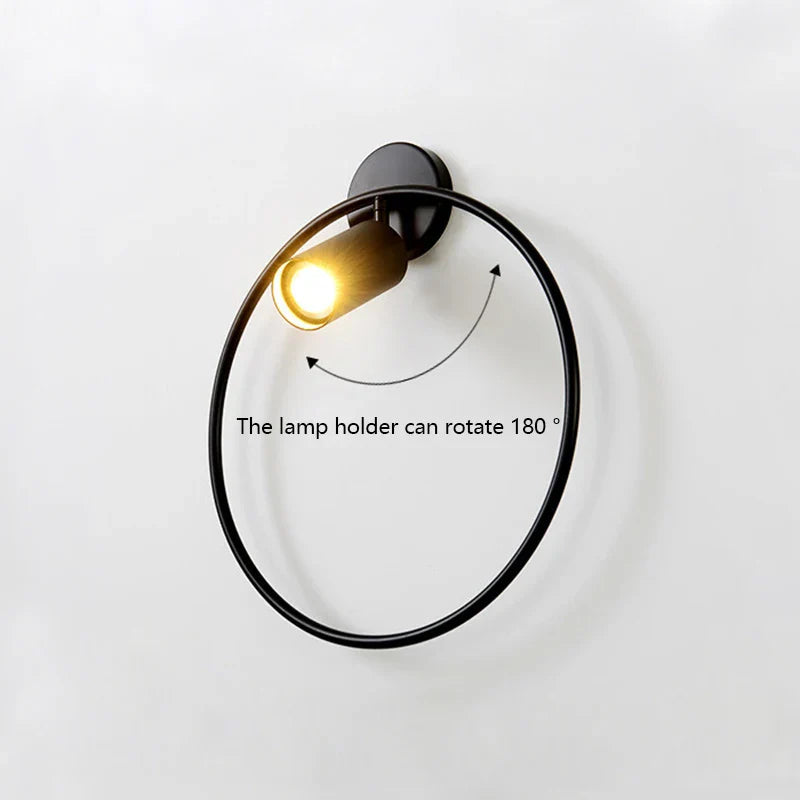 Afralia™ Scandinavian Bedside LED Wall Lamp Round Light in Gold/Black Industrial Design