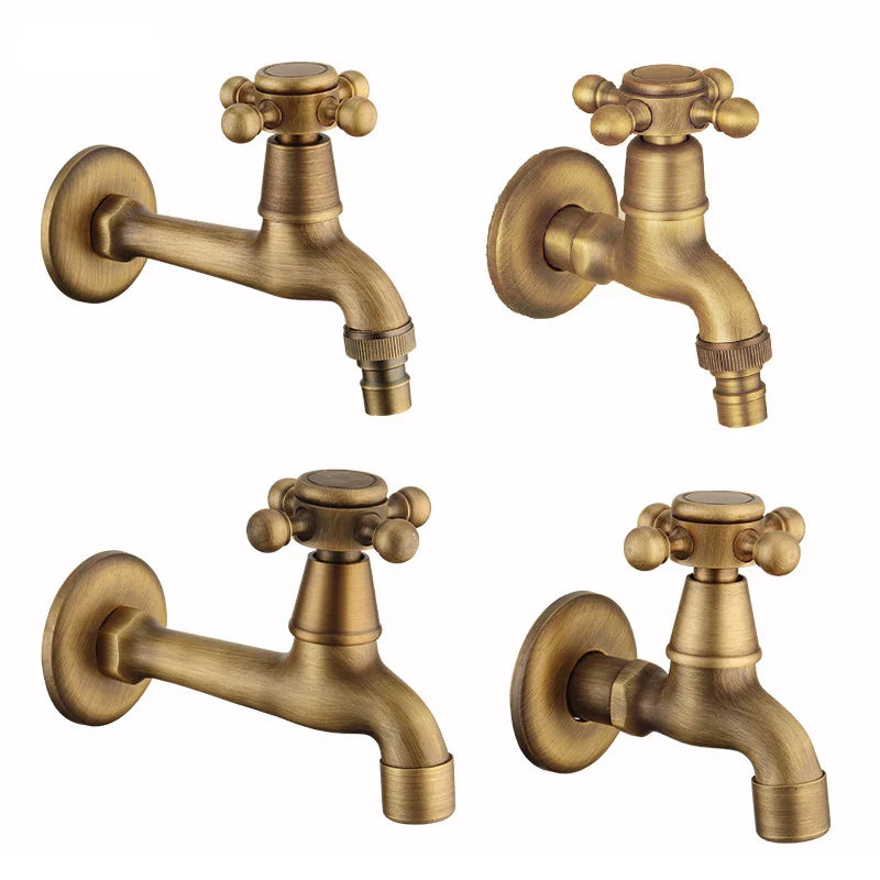 Afralia™ Antique Brass Wall Mount Bibcock Garden Faucet Small Pool Tap