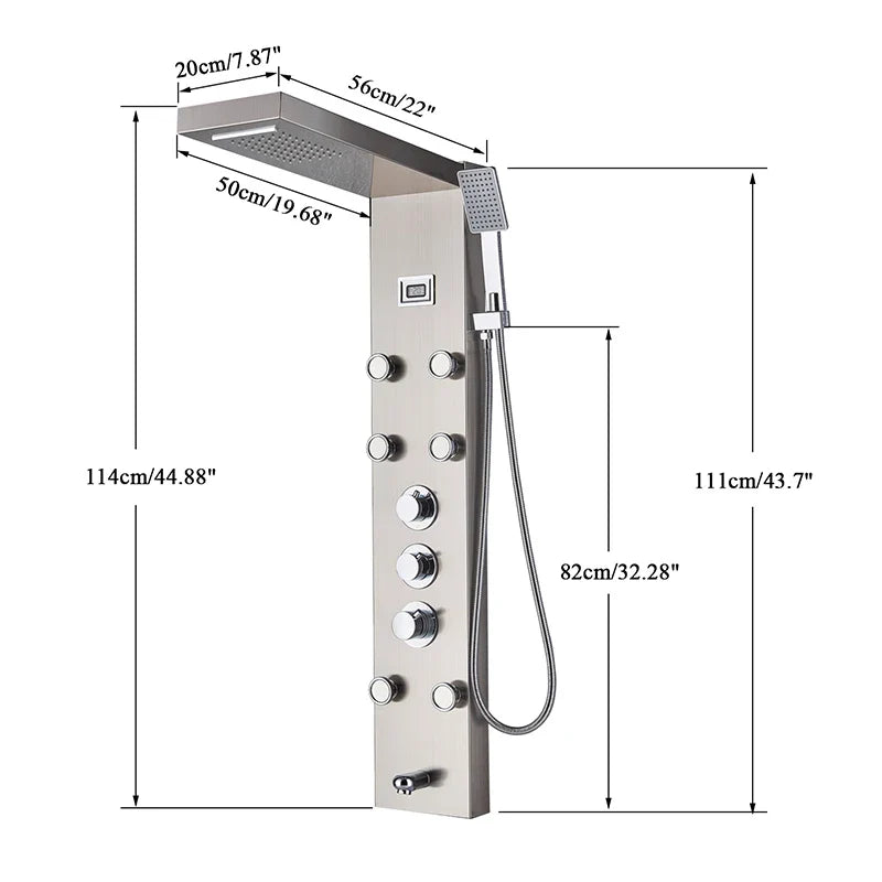 Afralia™ Stainless Steel Thermostatic Shower Panel Faucet with 5 Modes & Rainfall Massage