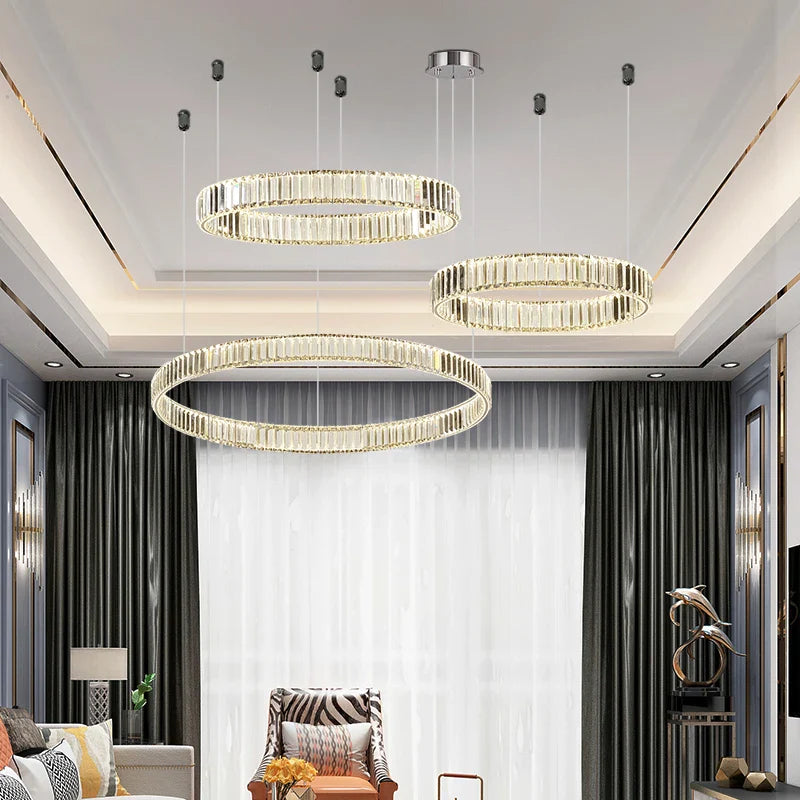 Afralia™ Luxury Crystal LED Chandelier: Dimmable Circle Droplight for Villa Stairs & Living Room