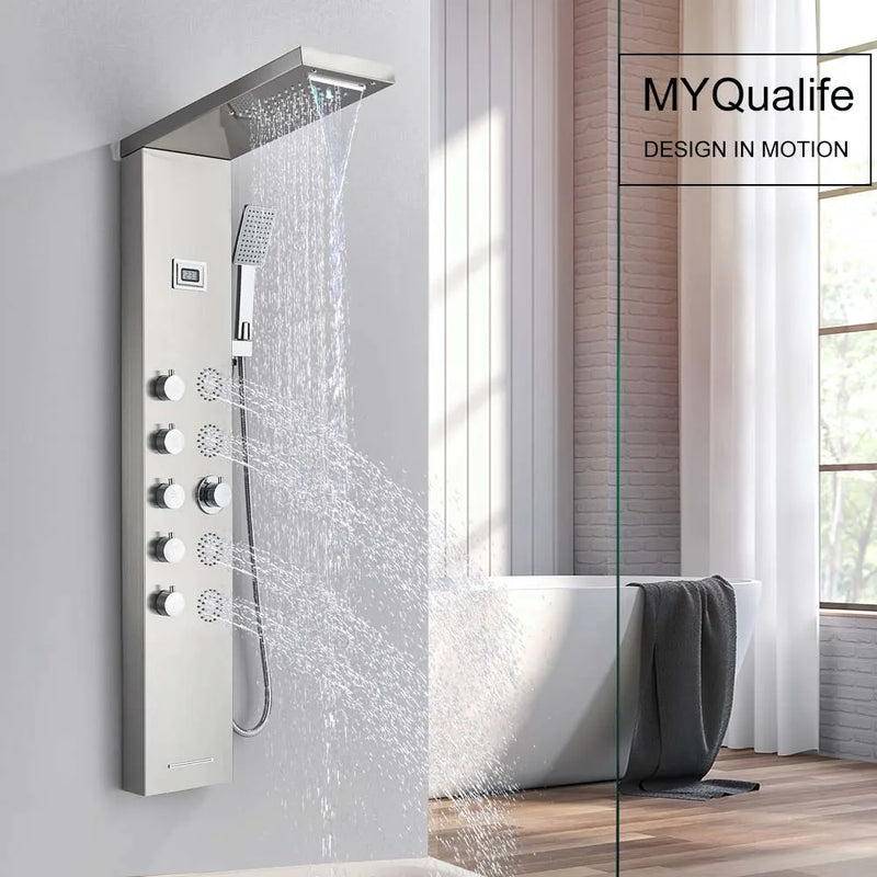 Afralia™ Shower Panel Rainfall Waterfall Massage SPA Jet Tower Mixer Tap Temperature Display