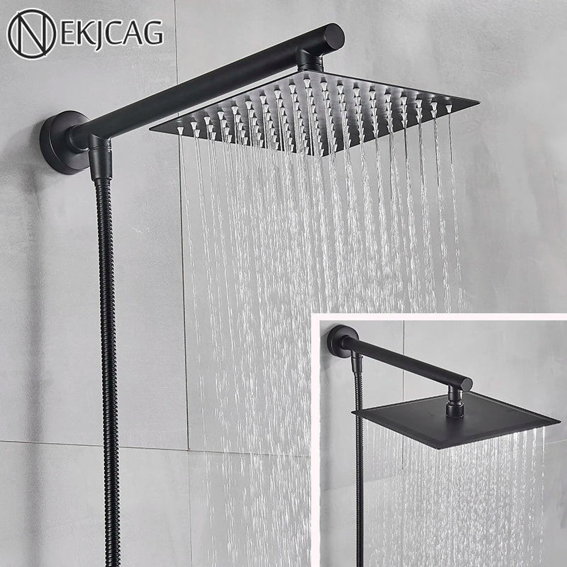 Afralia™ Matte Black Square Rainfall Shower Head Wall Mount - Multiple Sizes Available