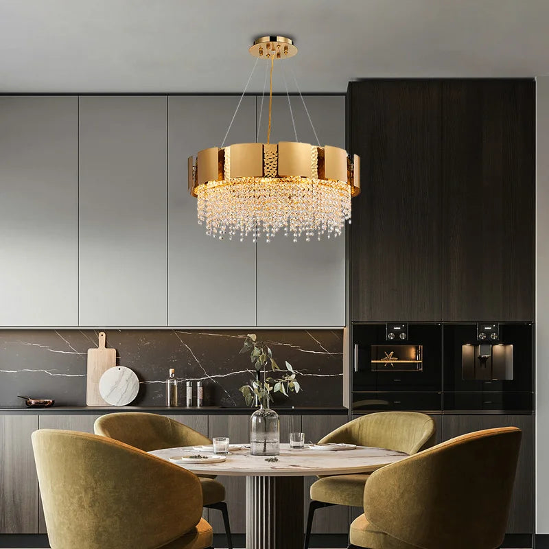 Afralia™ Stainless Steel Crystal Golden Chandelier for Dinning Room