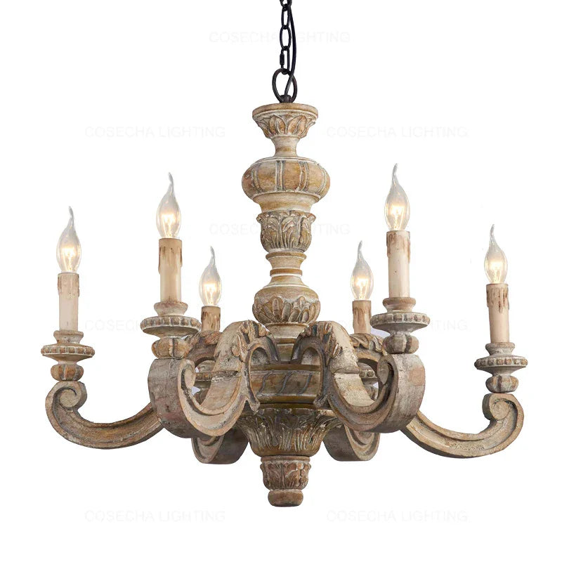 Afralia™ Retro Roman Pillar Chandelier: Elegant Wooden Carved Living Room Lighting