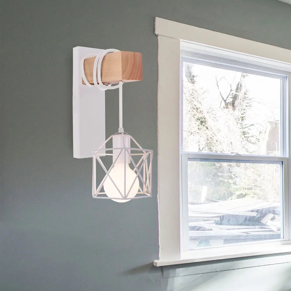 Industrial Iron Wood Wall Lamp E27 Modern Nordic Sconce by Afralia™ for Home Decor Bedroom
