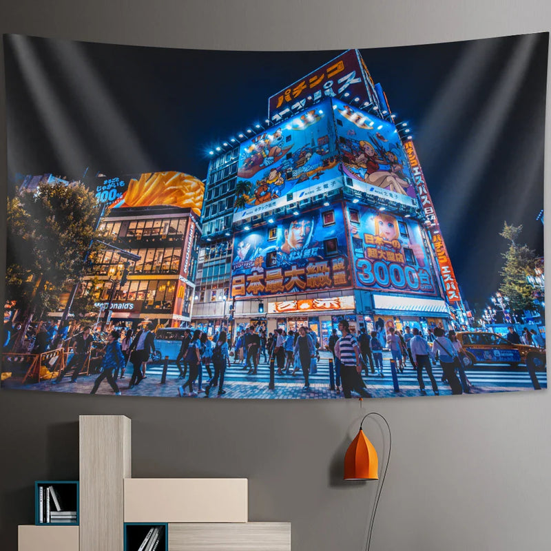 Afralia™ Osaka Nightlife Tapestry: Bohemian Decorative Wall Hanging for Bedroom