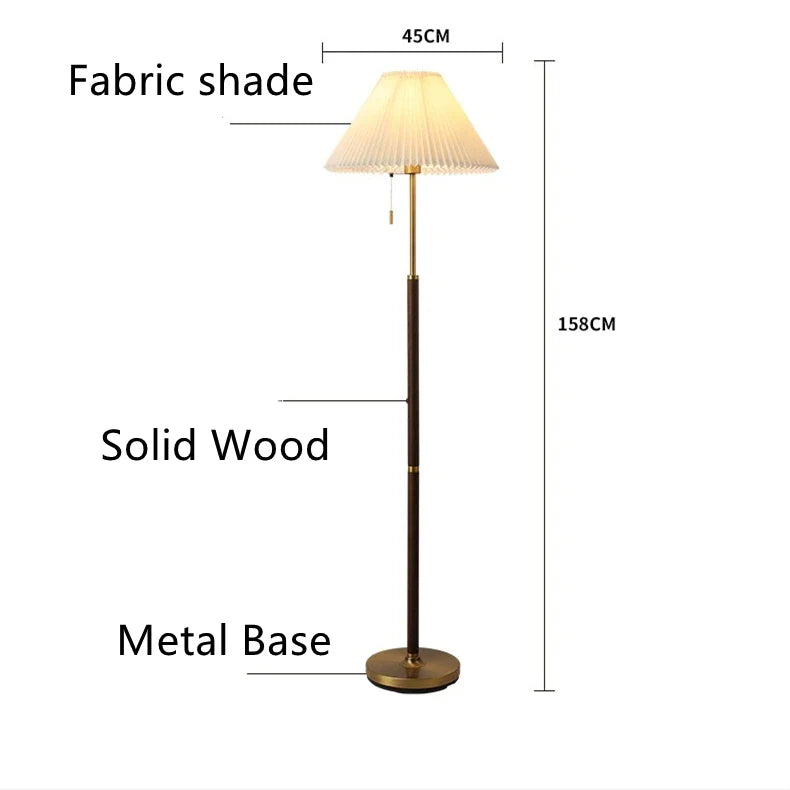 Afralia™ Pleated Wood Floor Lamp with White Fabric Shade