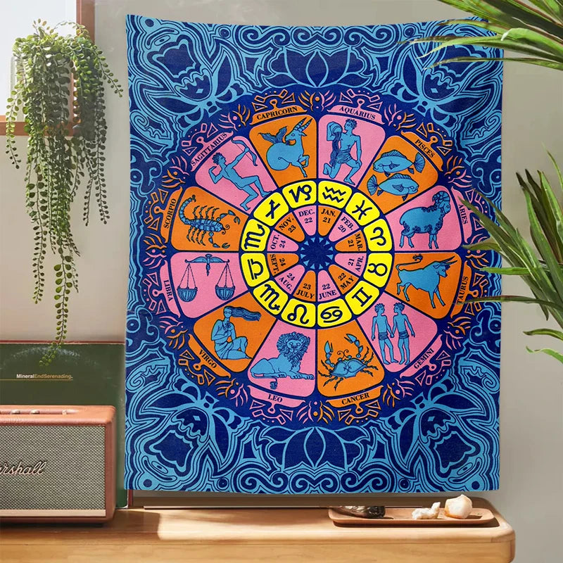 Afralia™ Zodiac Wheel Tarot Tapestry: Hippie Boho Wall Art for Astrology & Witchcraft