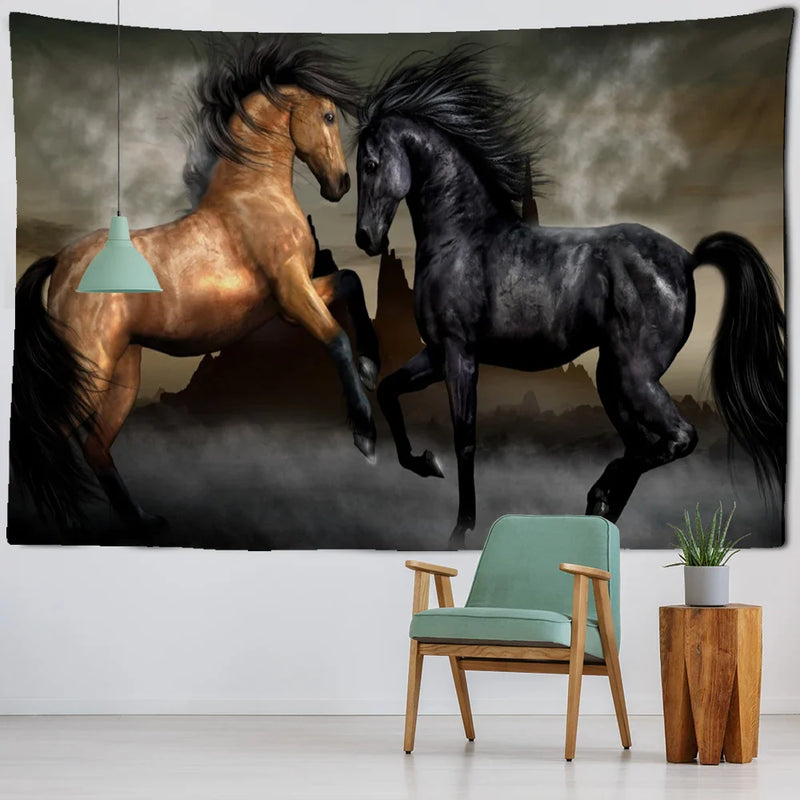 Afralia™ Galloping Horse Tapestry Wall Hanging Psychedelic Bohemian Hippie Carpet Art