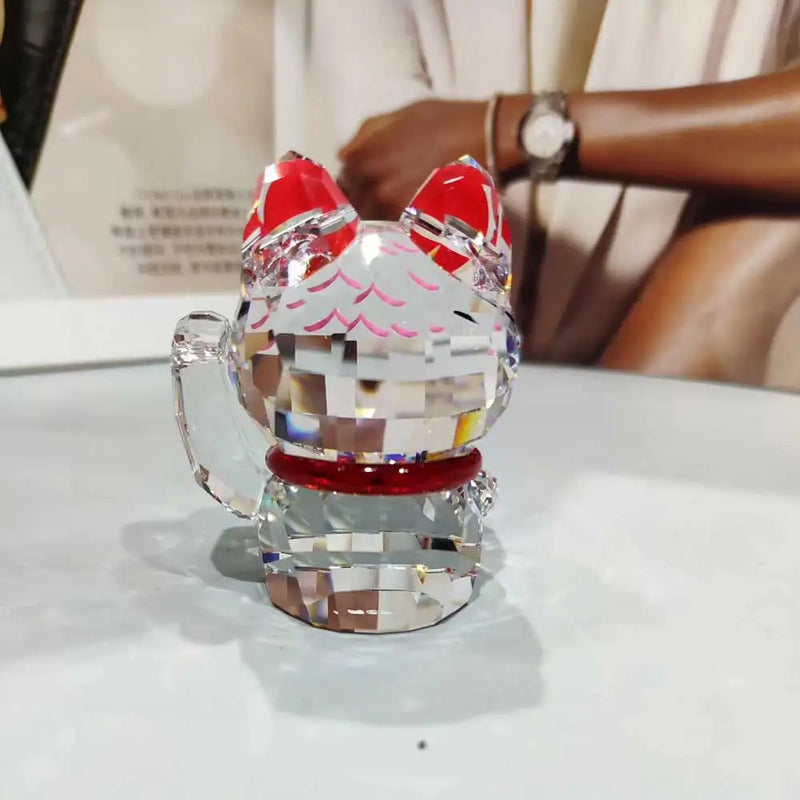 Afralia™ Crystal Lucky Cat Glass Figurine - Fengshui Home Decor & Paperweight