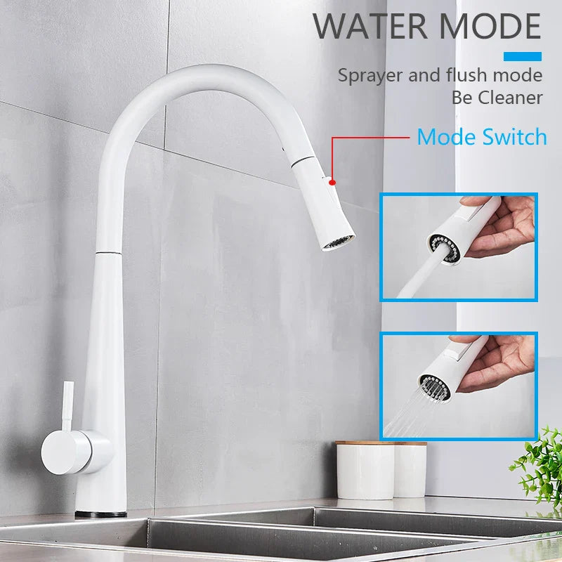 Afralia™ White Touch Sense Kitchen Faucet with Smart Sensor and Pull Out Spray