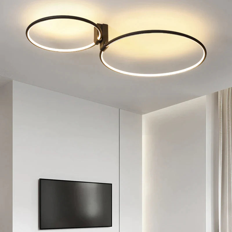 Afralia™ LED Round Ceiling Lamp Scandinavian Design White Black Gold Metal Aluminum