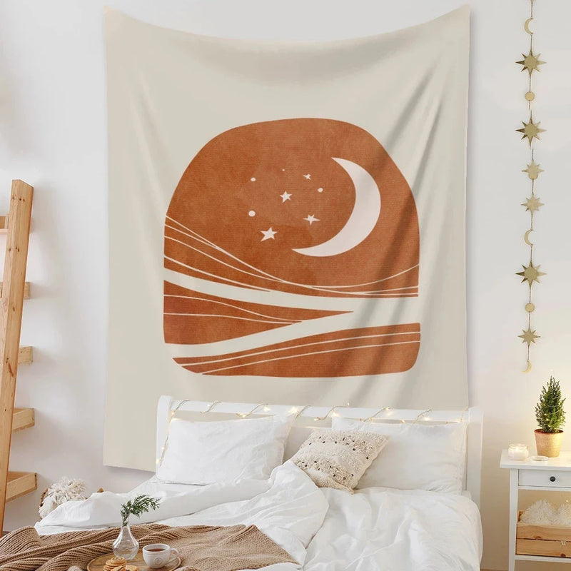 Pink Moon Night Tapestry by Afralia™ - Boho Celestial Wall Decor for Home