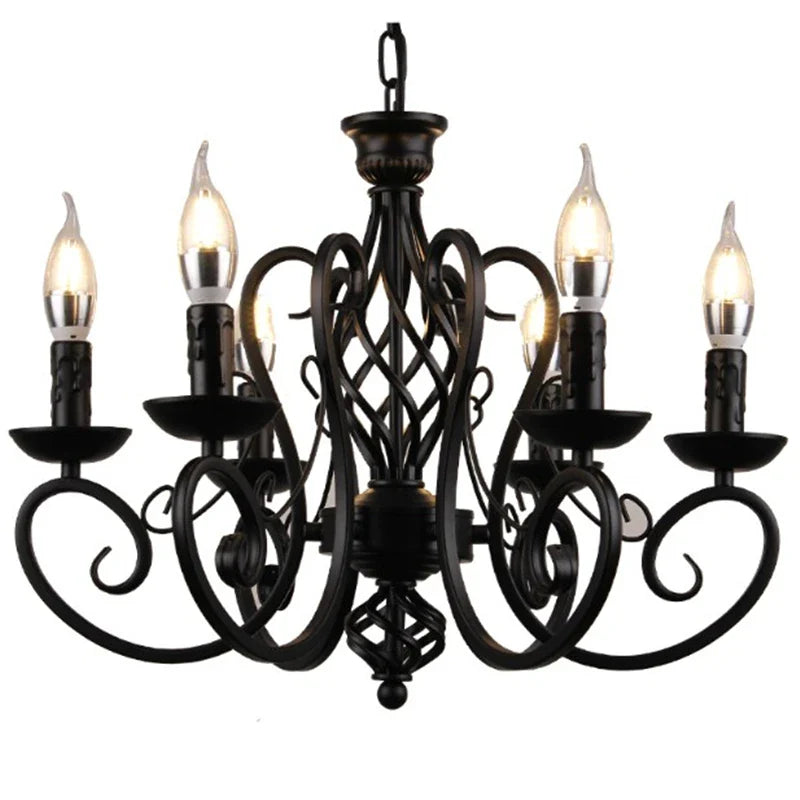 Afralia™ Black Wrought Iron Loft Chandelier for Living Room, Bar, Restaurant - Retro Industrial Style