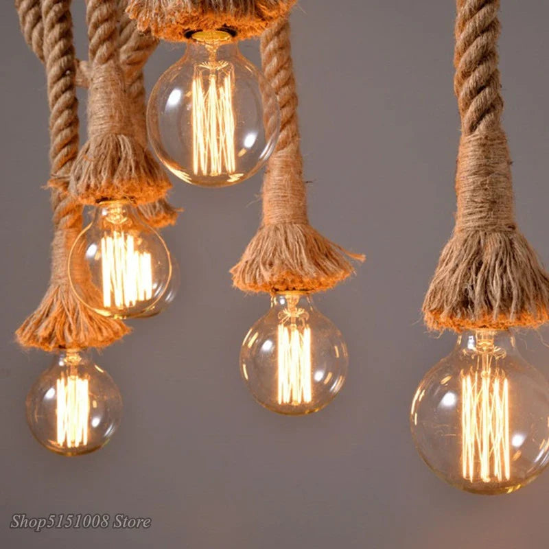 Afralia™ Hemp Rope Pendant Chandelier: Vintage Loft Spider Design for DIY Cafe Lighting