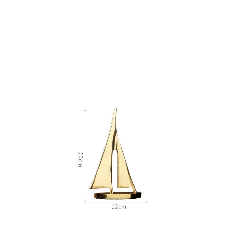Afralia™ Copper Golden Sailboat Sculpture - Abstract Geometric Metal Home Decor