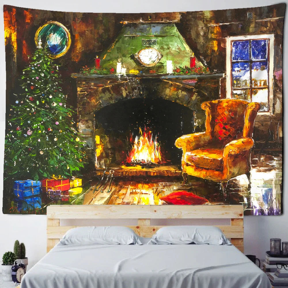 Afralia™ Christmas Fireplace Tapestry Wall Hanging Home Decor