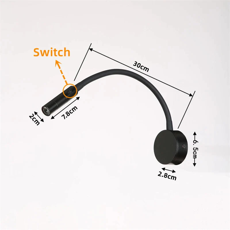 Afralia™ LED Reading Wall Lamp 3W Flexible Hose Sconce for Bedroom Study & Book Light