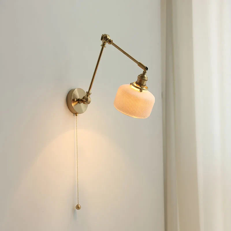 Afralia™ Copper Long Arm Wall Sconce with Pull Chain Switch LED Stair Light